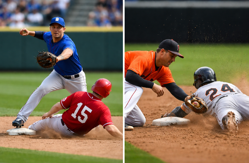 포스아웃 태그아웃 야구 주자 주루 베이스